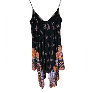 C6- Express Black and Orange Asymmetrical Sundress with Spaghetti Straps